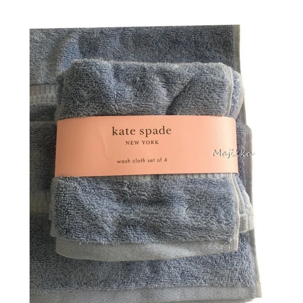 Kate Spade 2 Hand Towels 4 Washcloths Facecloths Light Blue Bathroom Dorm